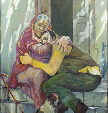 Bowing to mother (70×90)